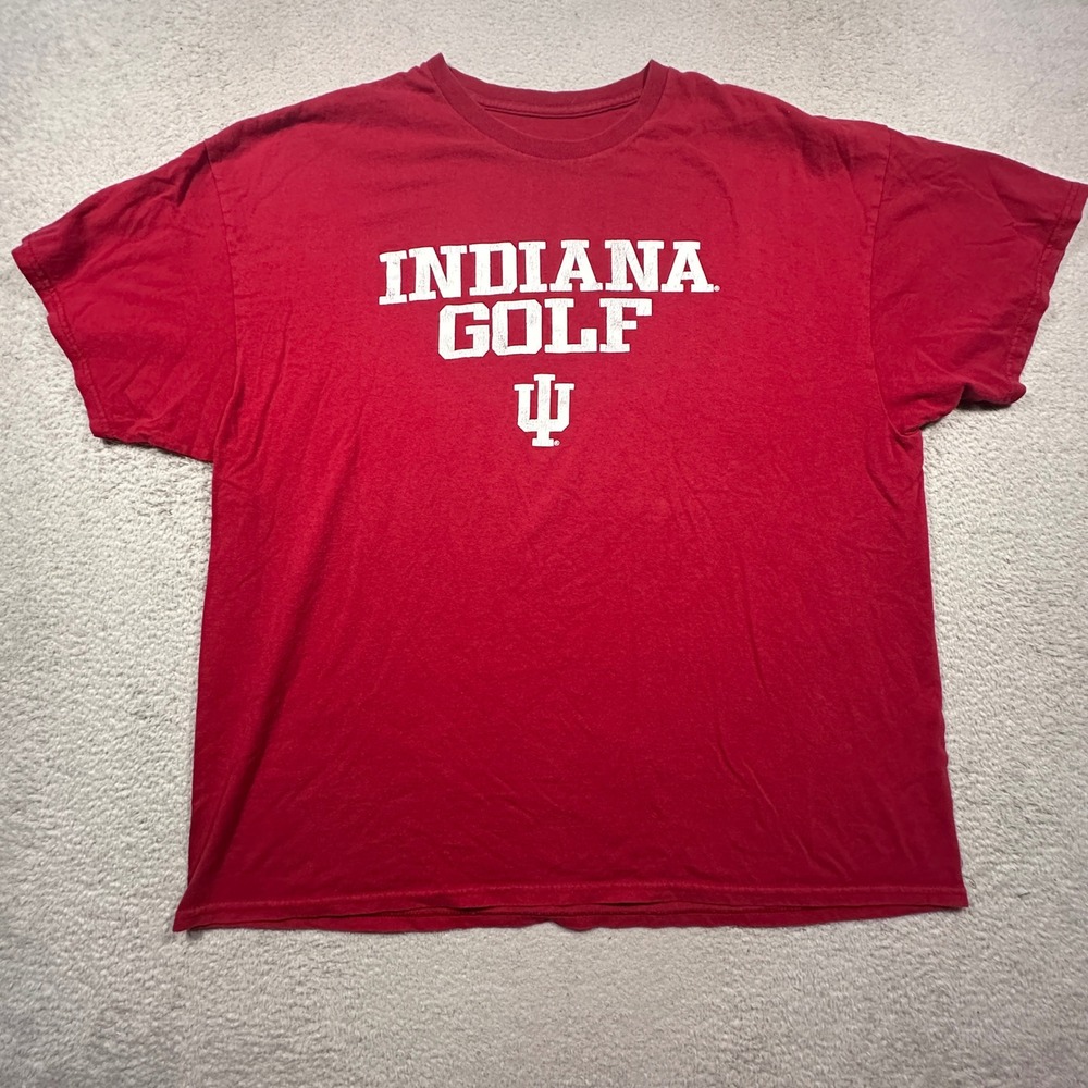 Y2K Indiana University Golf T Shirt Mens XL Red IU Tee Hoosiers distressed